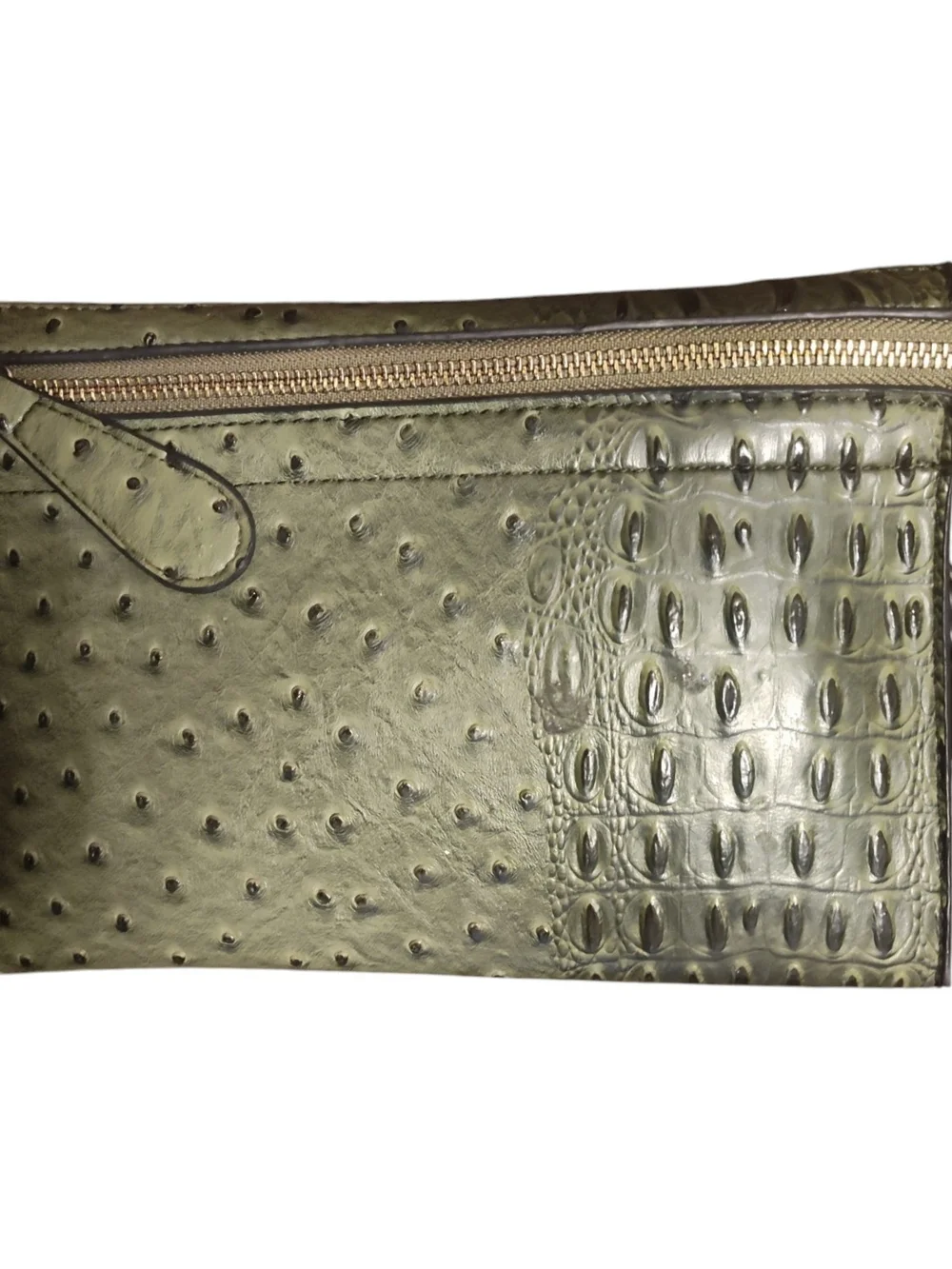 Olive Green Croc-Textured Convertible To Crossbody/ Clutch with Gold Hardware